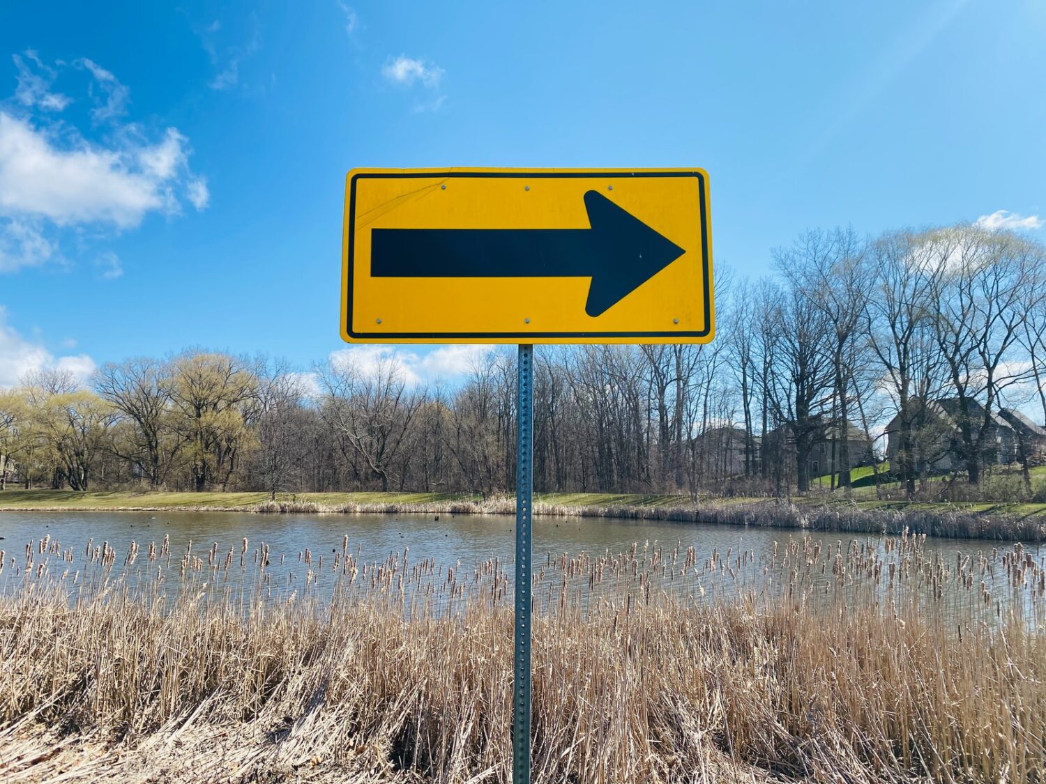 blue and white arrow sign