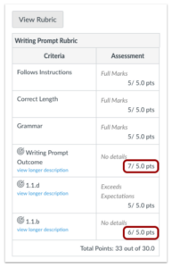 Rubric points adding up to more than the total for extra credit