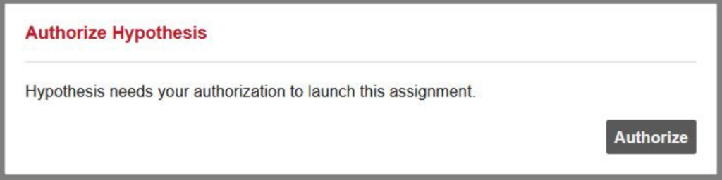 Alert box reminder to authorize Hypothesis