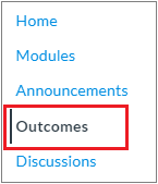 Navigation menu showing Outcomes