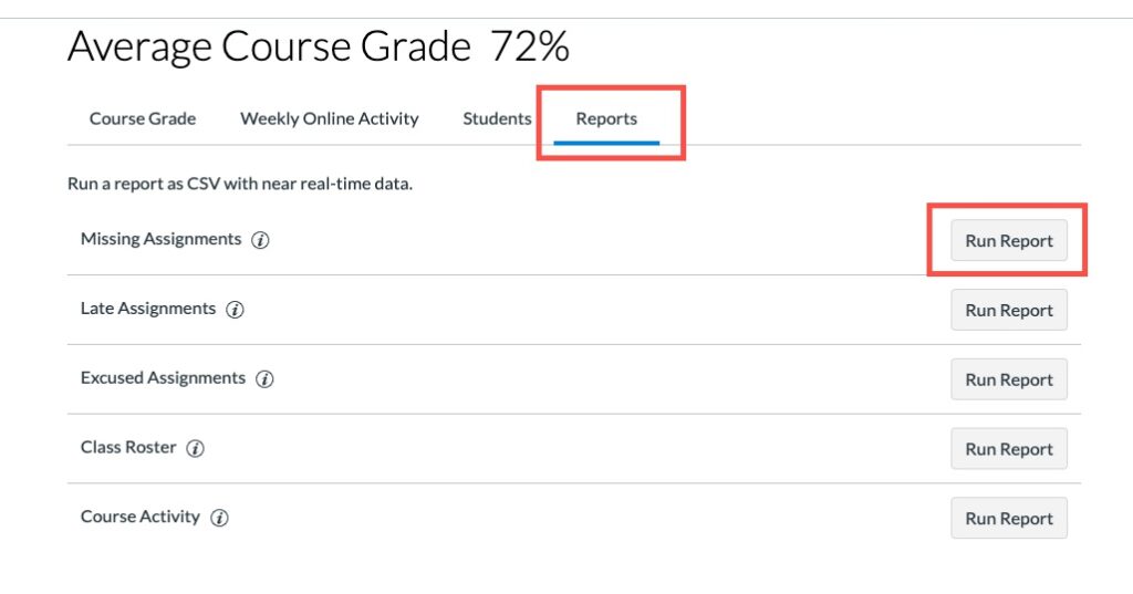 Select Report tab and Run Report next to report title