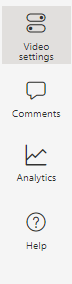 Side panel showing: Video Settings, Comments, Analytics, Help