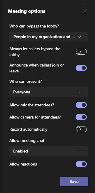 Enable Meeting options