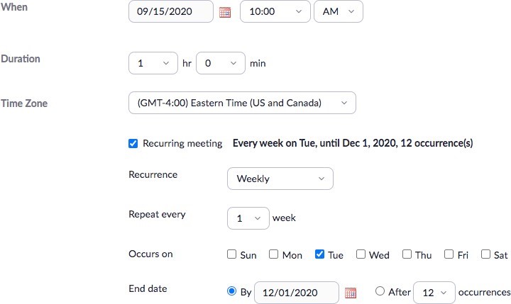 Fill in Zoom meeting details