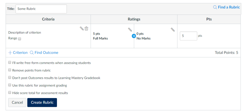 Use Find Outcomes to link to one or more outcomes and their criteria