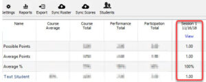 Student results in column in iClicker Gradebook