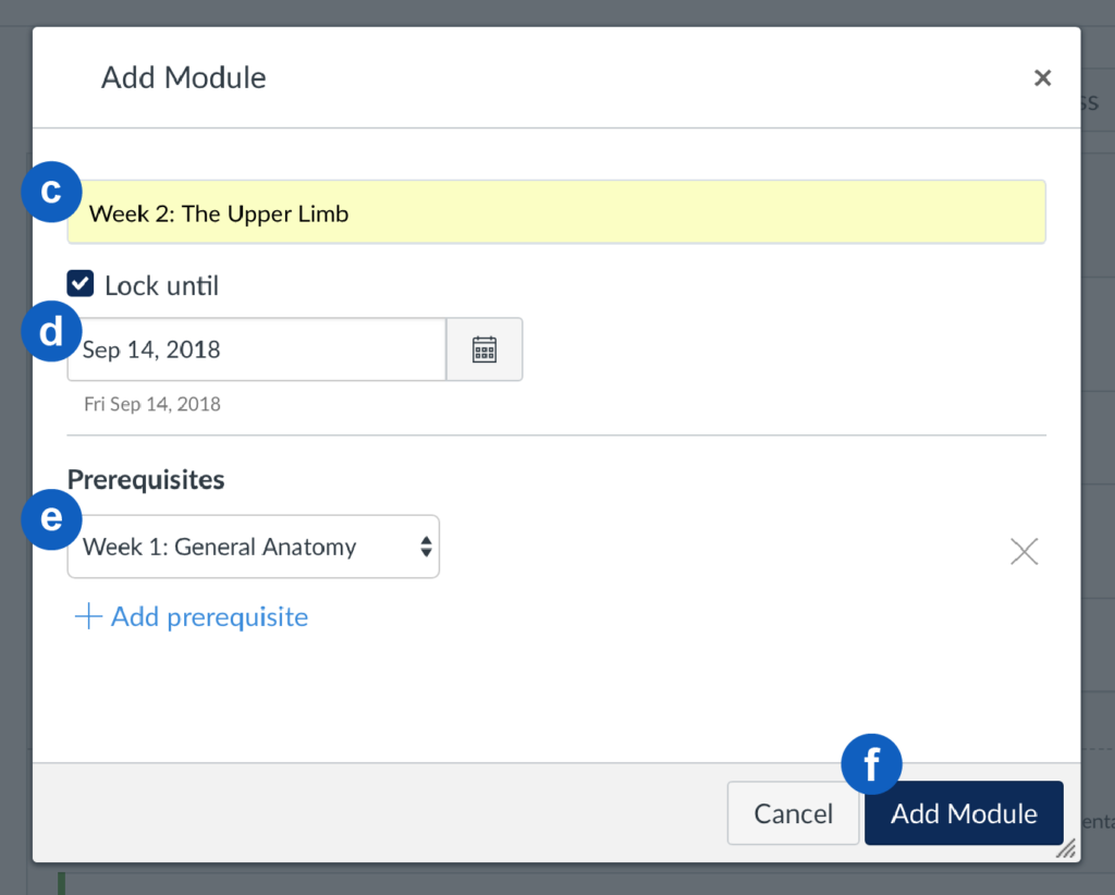 Select the Add Module button (f)